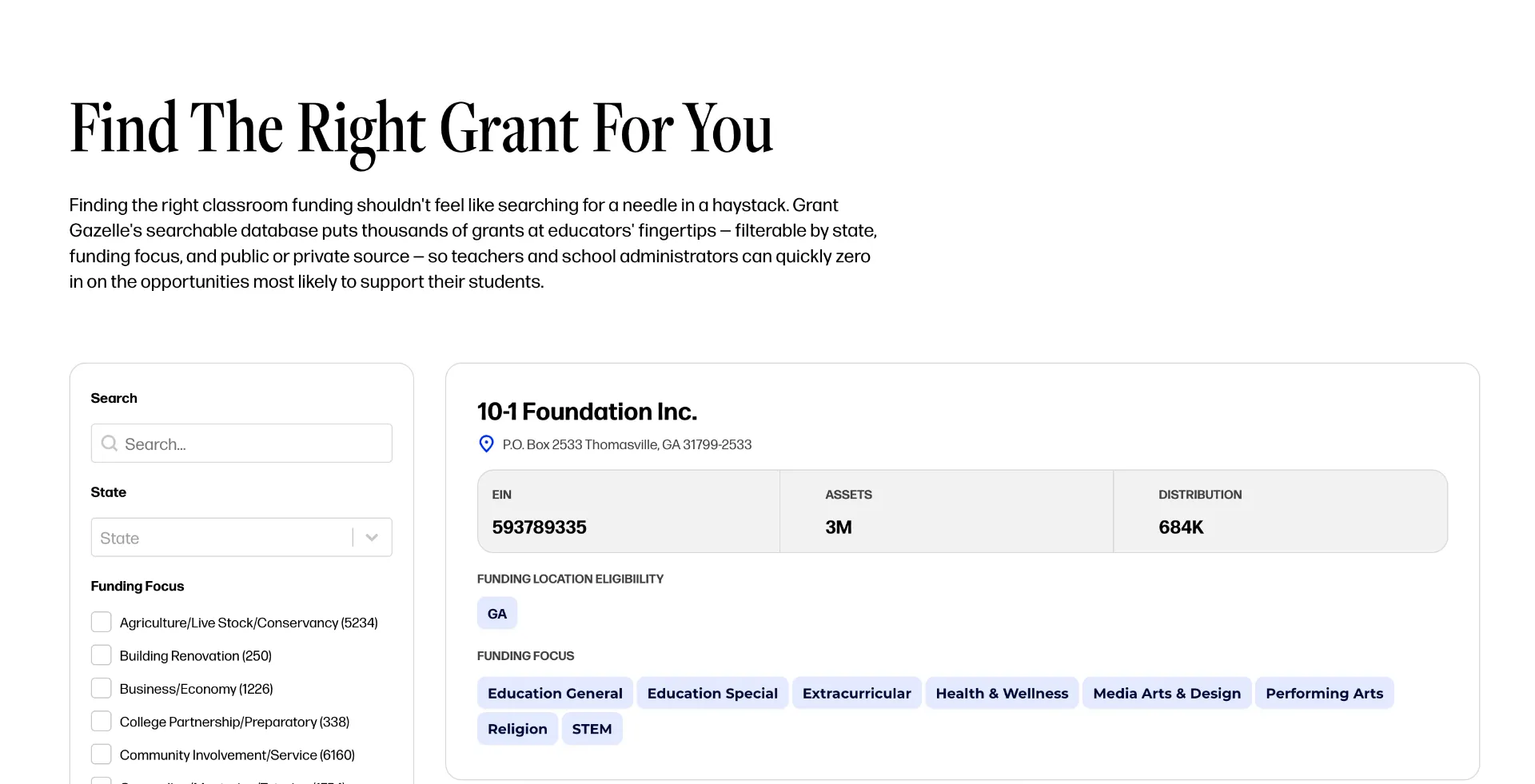 Photo of the grant search engine tool
